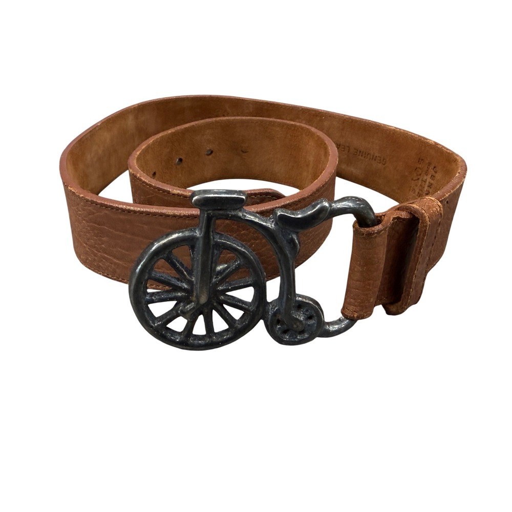 Jenny and the Boys Belt Womens M Tan Leather Penny Farthing Bicycle Buckle USA